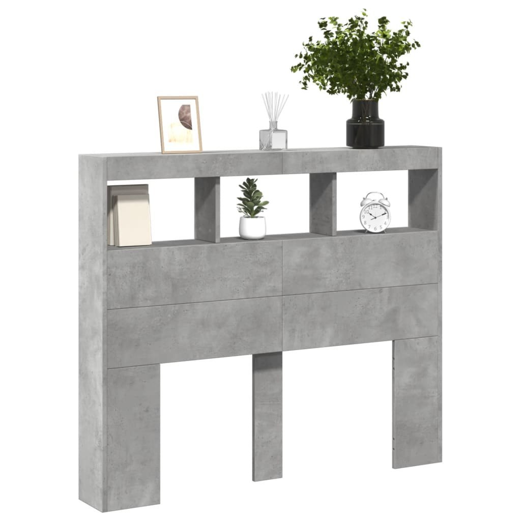 Zagłówek z półkami i LED, szarość betonu, 120x17x102 cm Lumarko!