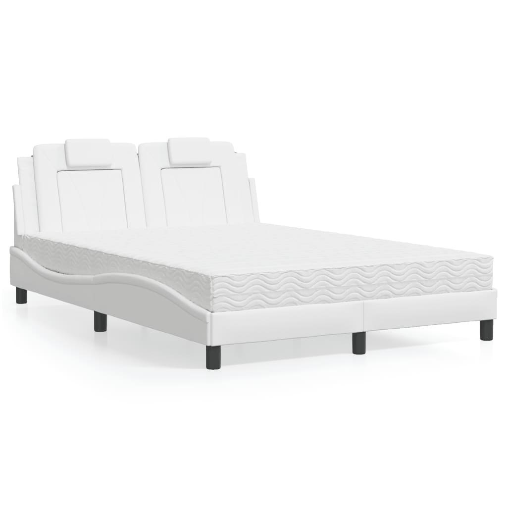 Łóżko z materacem, białe, 140x200 cm, sztuczna skóra Lumarko!