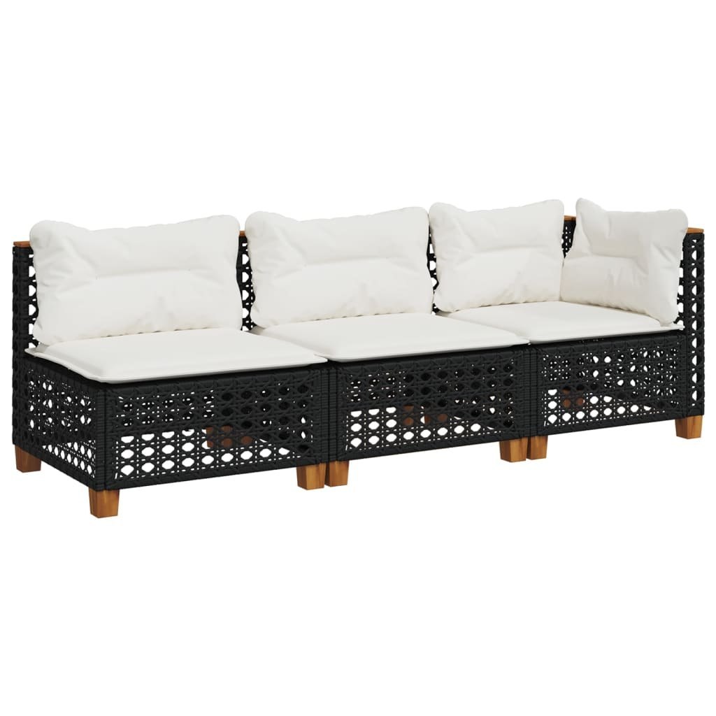Sofa ogrodowa z poduszkami, 3-osobowa, czarna, polirattan Lumarko!