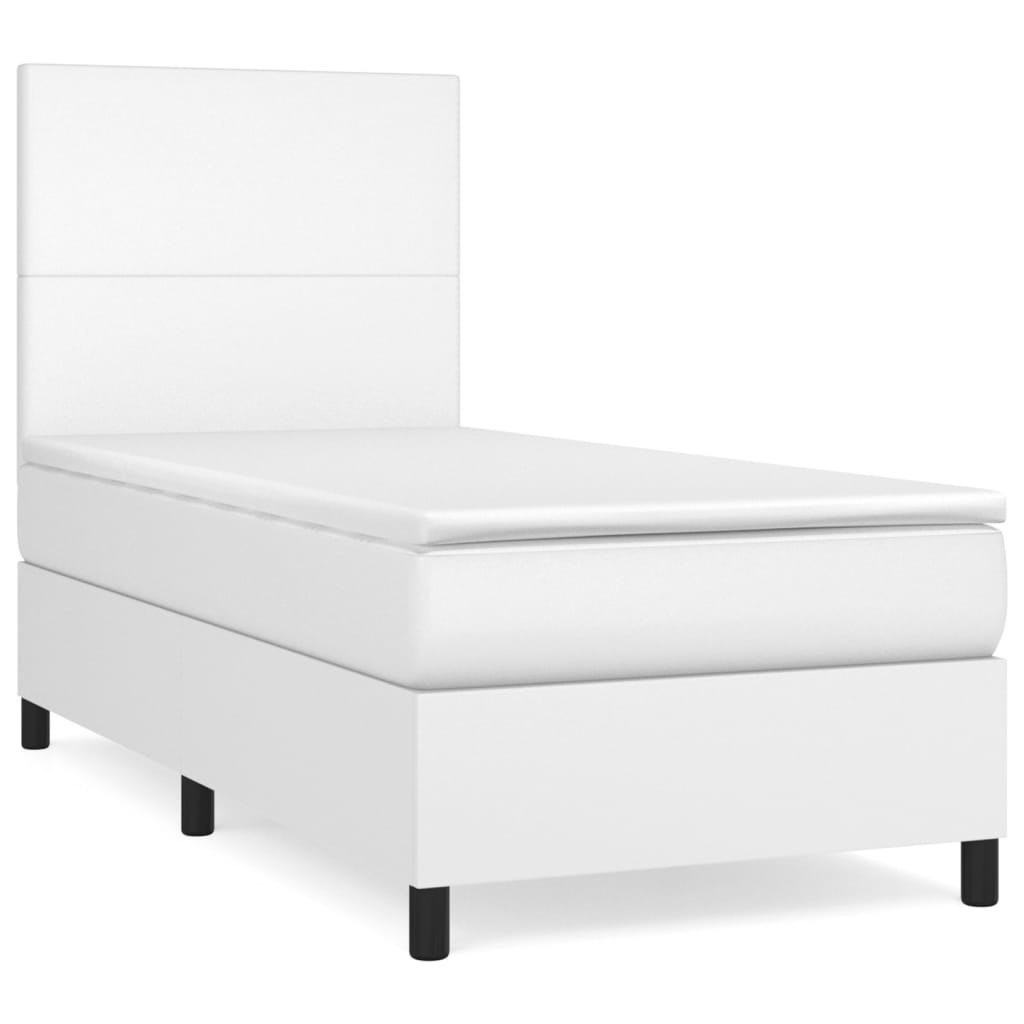 Łóżko kontynentalne z materacem, białe, ekoskóra 100x200 cm Lumarko!