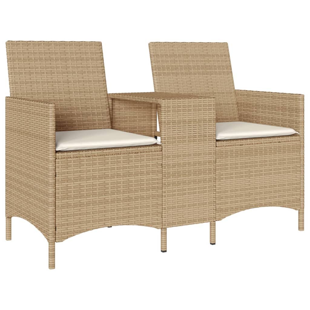 Ogrodowa sofa 2-os. ze stolikiem i poduszkami, beżowy rattan PE Lumarko!