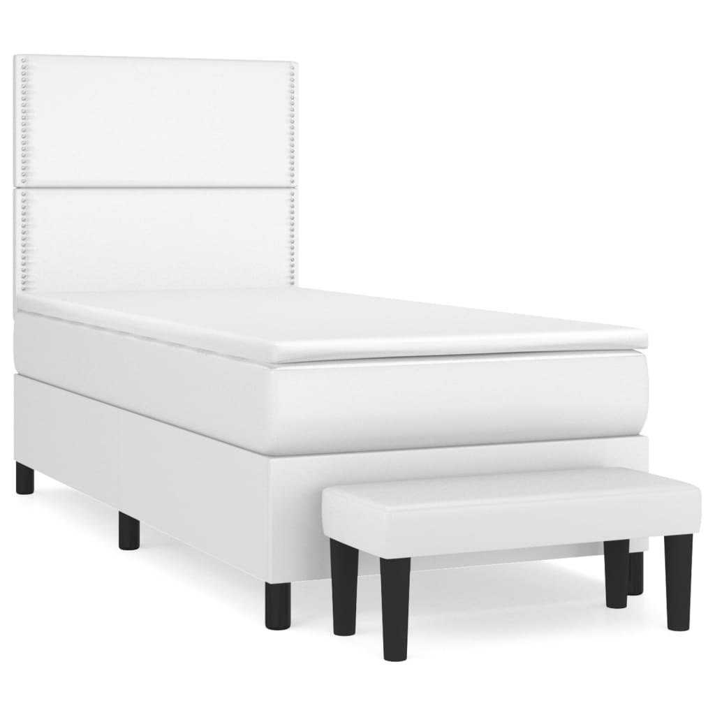Łóżko kontynentalne z materacem, białe, ekoskóra 100x200 cm Lumarko!