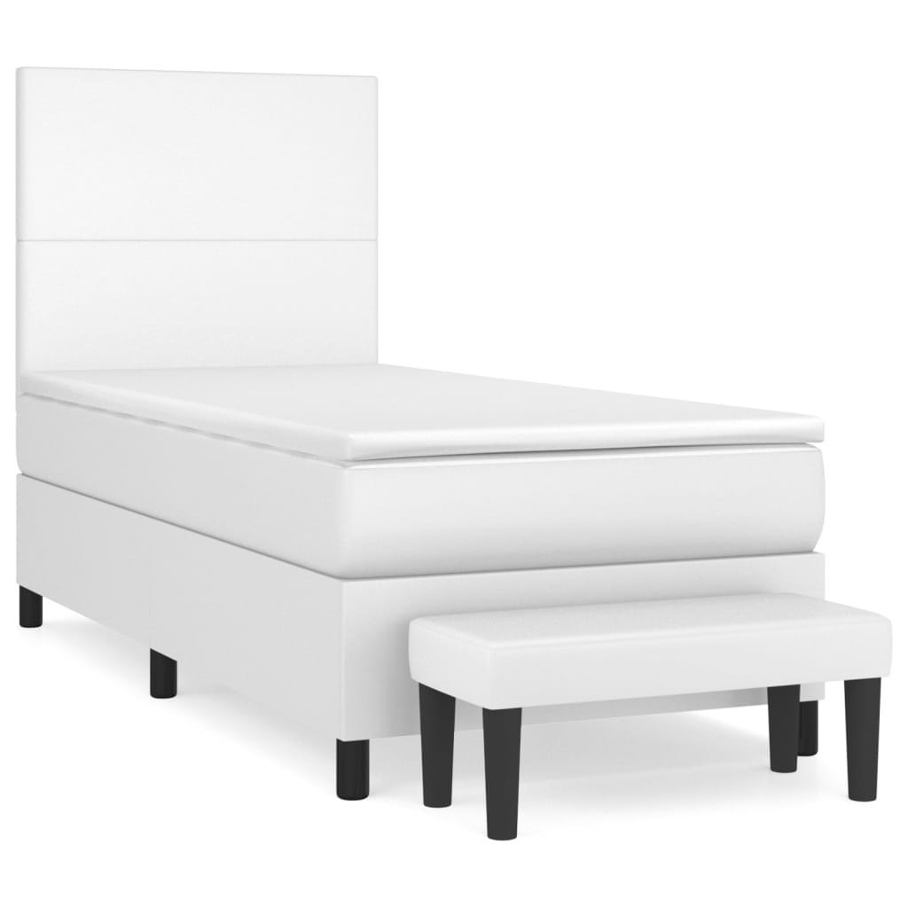 Łóżko kontynentalne z materacem, białe, ekoskóra 100x200 cm Lumarko!