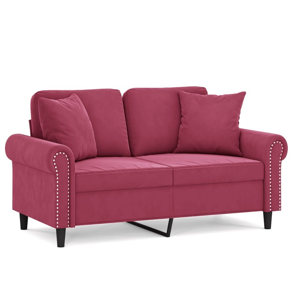 2-osobowa sofa z poduszkami, winna czerwień, 120 cm, aksamit