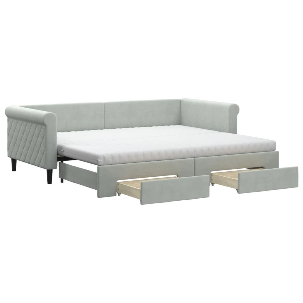 Sofa rozsuwana z szufladami, jasnoszara, 90x200 cm, aksamit Lumarko!
