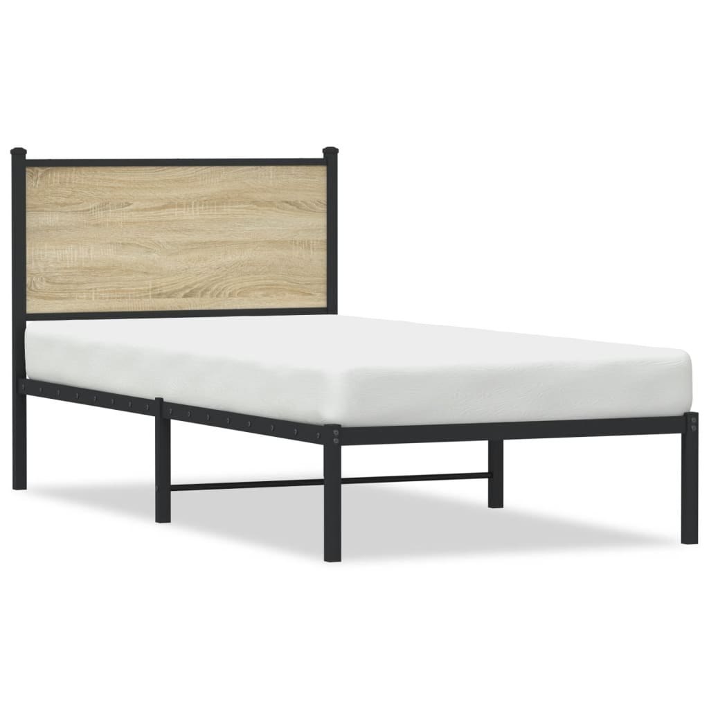 Metalowa rama łóżka z wezgłowiem, dąb sonoma, 75x190 cm Lumarko!