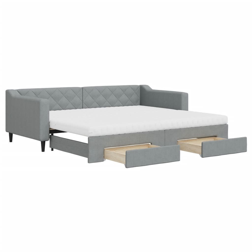 Sofa rozsuwana z szufladami, jasnoszara, 90x200 cm, tkanina Lumarko!