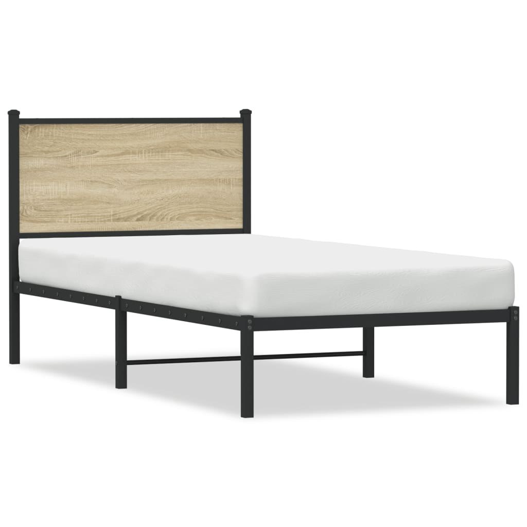 Metalowa rama łóżka z wezgłowiem, dąb sonoma, 80x200 cm Lumarko!