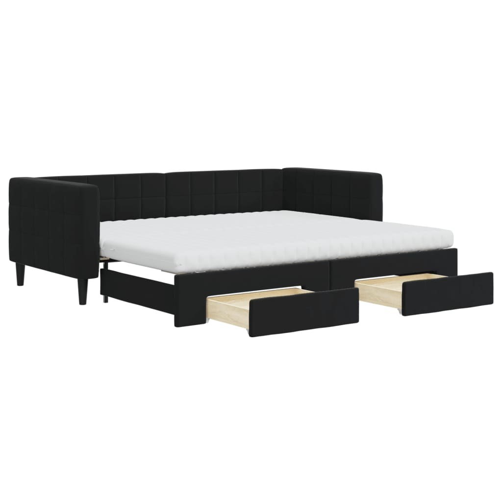 Sofa rozsuwana z szufladami, czarna, 90x200 cm, aksamit Lumarko!