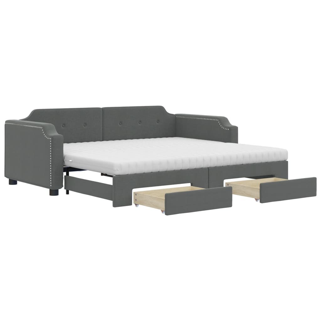 Sofa rozsuwana z szufladami, ciemnoszara, 90x200 cm, tkanina  Lumarko!