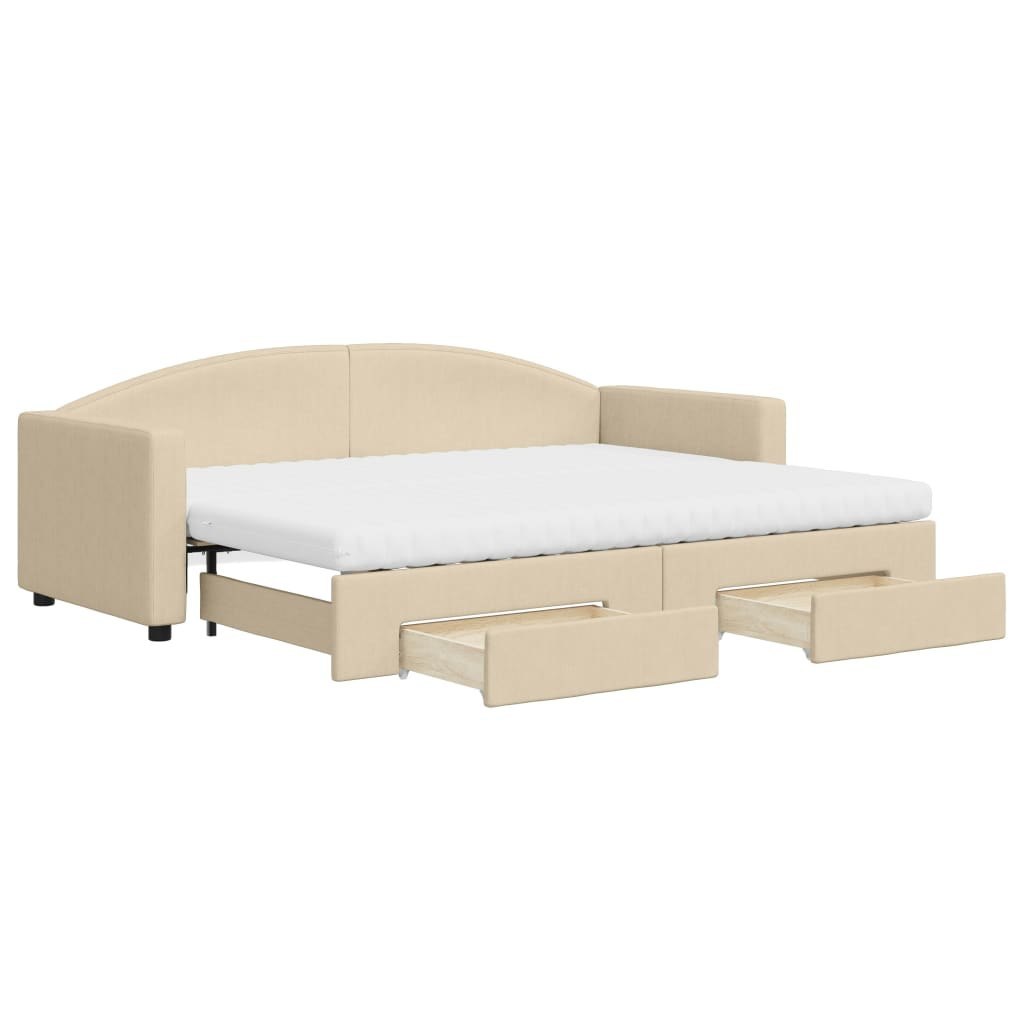 Sofa rozsuwana z szufladami, kremowa, 80x200 cm, tkanina  Lumarko!