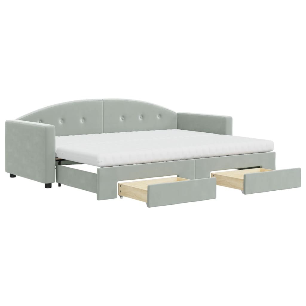 Sofa rozsuwana z szufladami, jasnoszara, 80x200 cm, aksamit Lumarko!