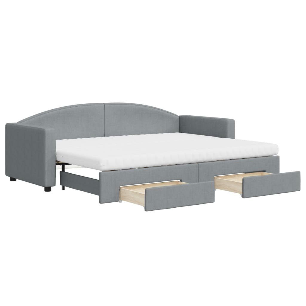 Sofa rozsuwana z szufladami, jasnoszara, 80x200 cm, tkanina Lumarko!