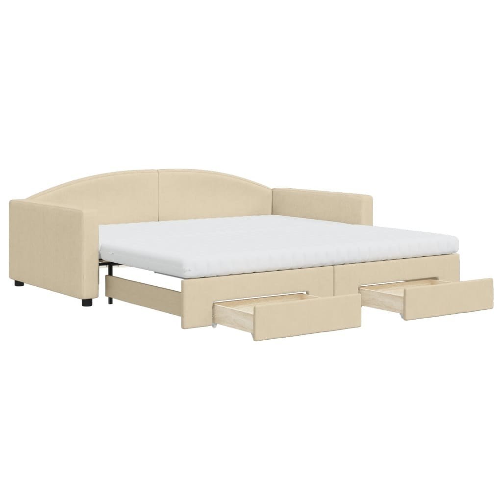 Sofa rozsuwana z szufladami, kremowa, 100x200 cm, tkanina Lumarko!