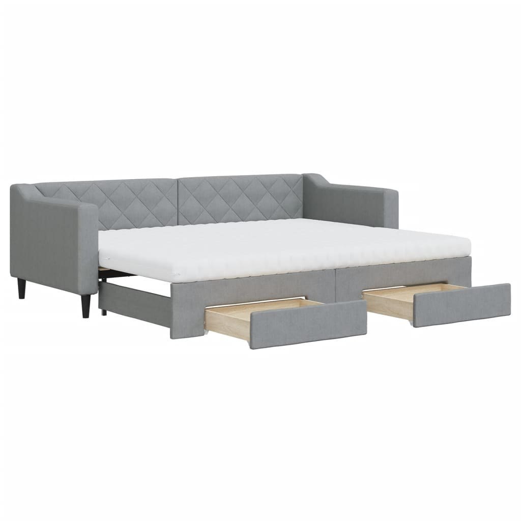 Sofa rozsuwana z szufladami, jasnoszara, 80x200 cm, tkanina Lumarko!