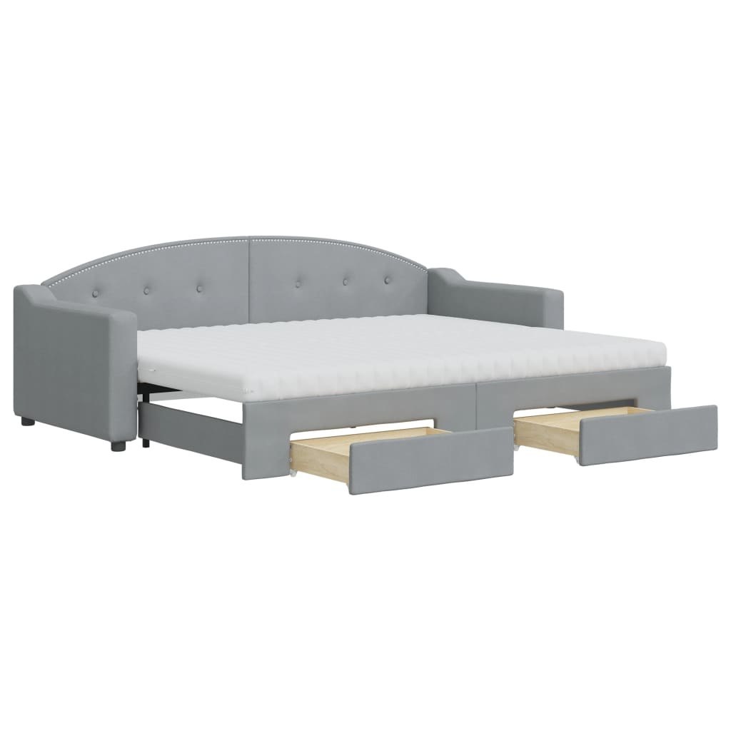 Sofa rozsuwana z szufladami, jasnoszara, 80x200 cm, tkanina Lumarko!