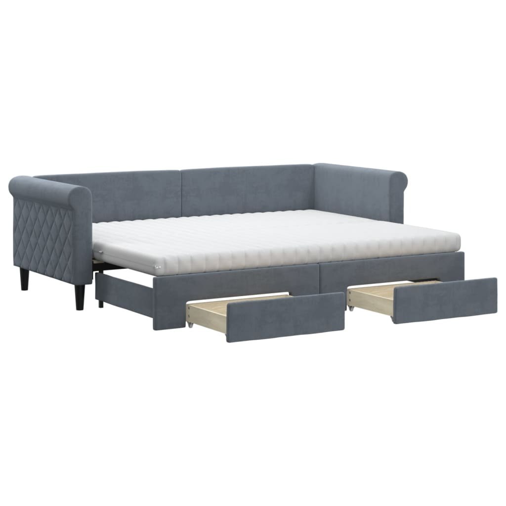 Sofa rozsuwana z szufladami, ciemnoszara, 80x200 cm, aksamit Lumarko!