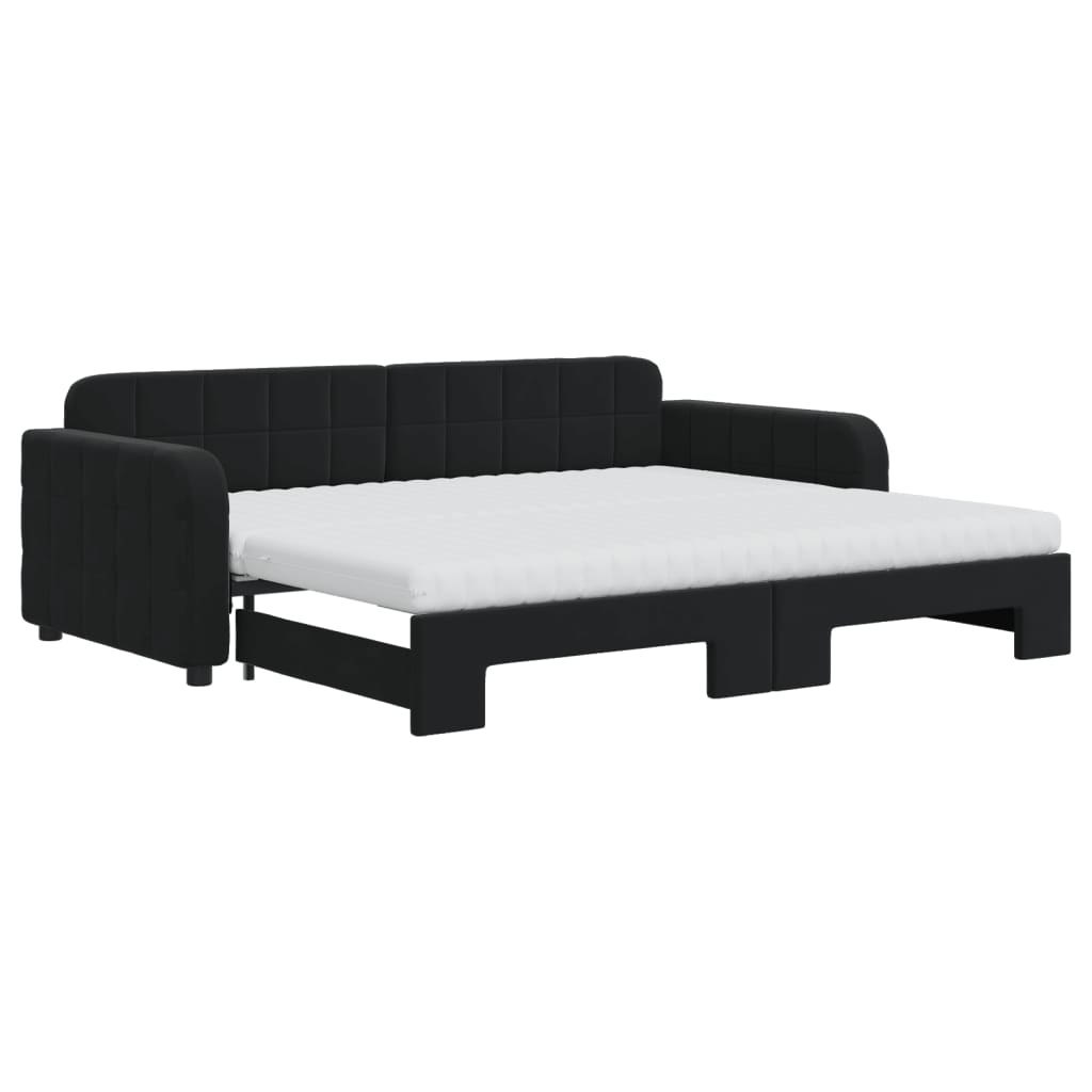 Sofa rozsuwana z materacami, czarna, 90x200 cm, aksamit Lumarko!