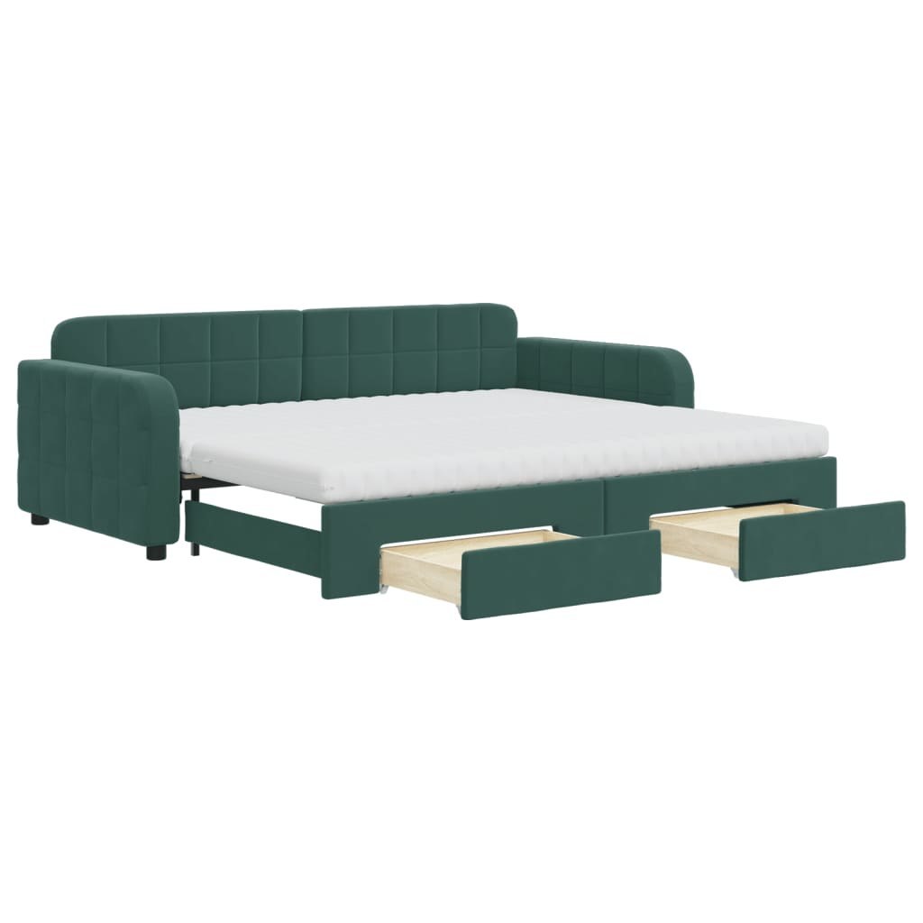 Sofa rozsuwana z szufladami, ciemnozielona, 90x200 cm, aksamit Lumarko!