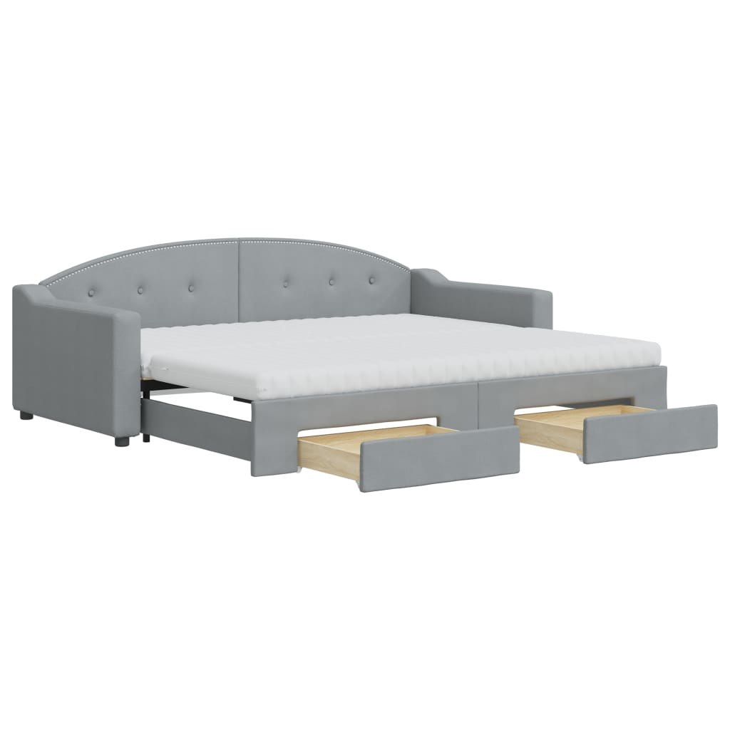 Sofa rozsuwana z szufladami, jasnoszara, 90x200 cm, tkanina Lumarko!