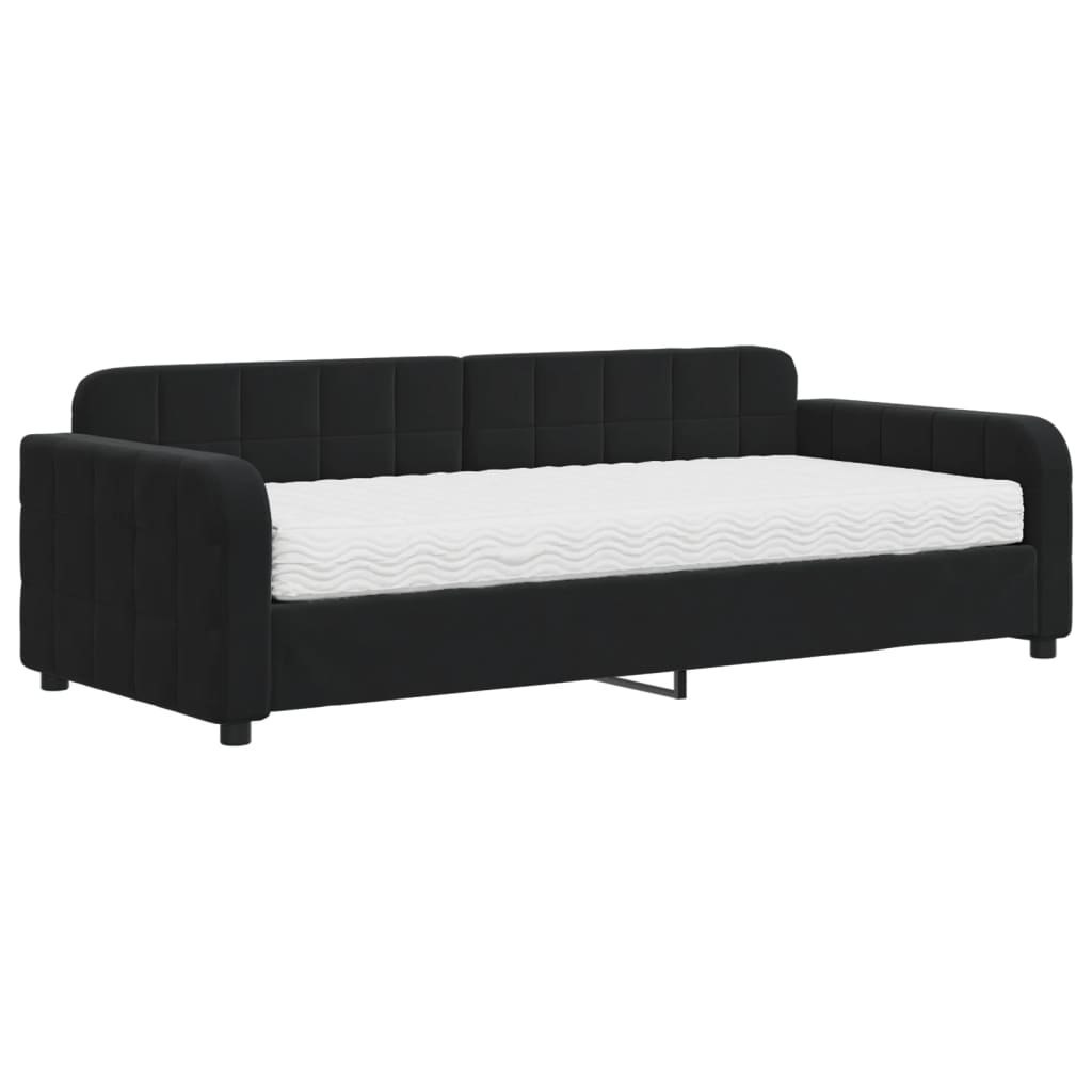 Sofa z materacem do spania, czarna, 90x200 cm, aksamit Lumarko!