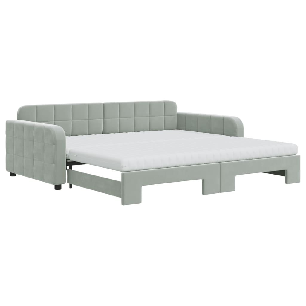 Sofa rozsuwana z materacami, jasnoszara, 100x200 cm, aksamit Lumarko!
