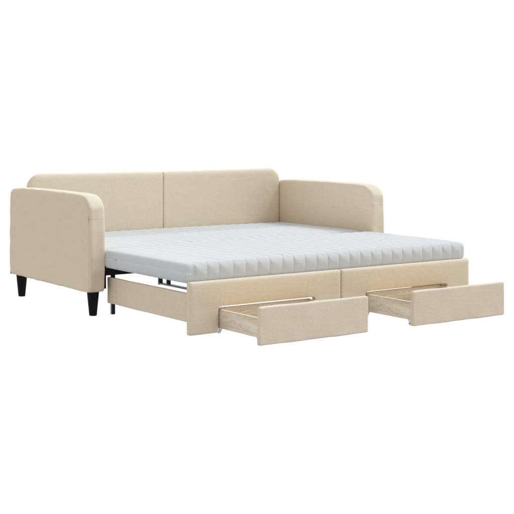 Sofa rozsuwana z szufladami, kremowa, 100x200 cm, tkanina Lumarko!