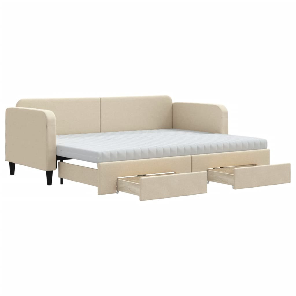 Sofa rozsuwana z szufladami, kremowa, 80x200 cm, tkanina Lumarko!