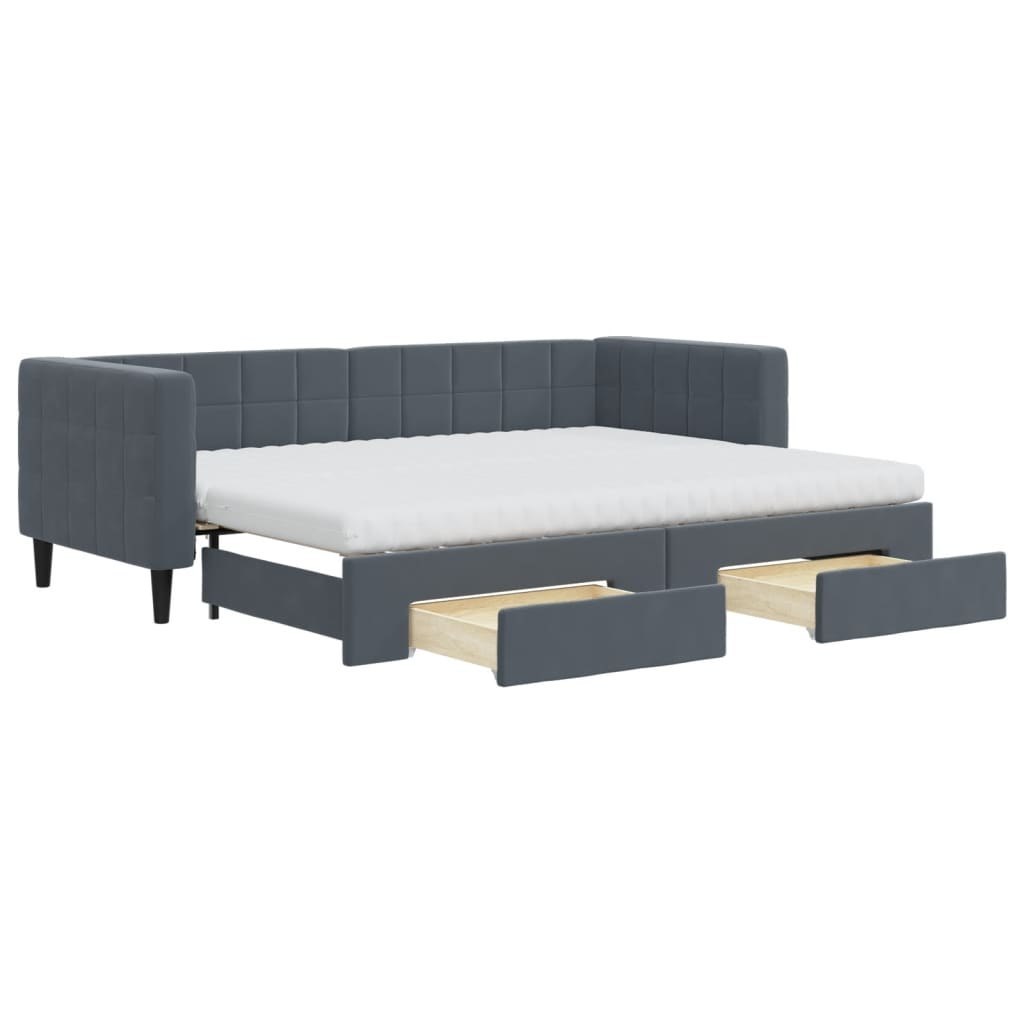 Sofa rozsuwana z szufladami, ciemnoszara, 80x200 cm, aksamit  Lumarko!