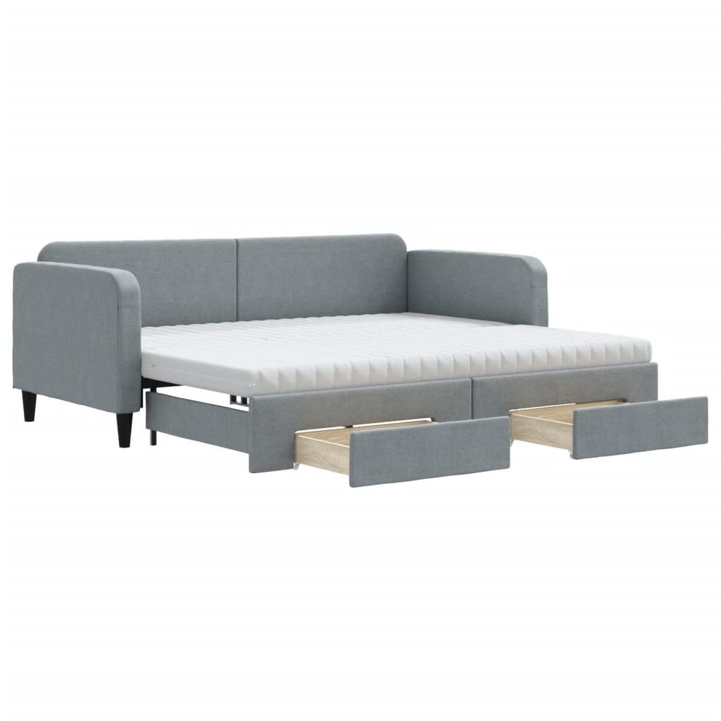 Sofa rozsuwana z szufladami, jasnoszara, 90x200 cm, tkanina Lumarko!