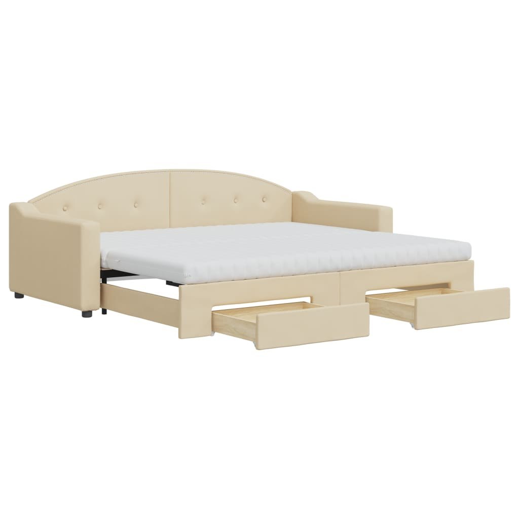 Sofa rozsuwana z szufladami, kremowa, 90x200 cm, tkanina  Lumarko!