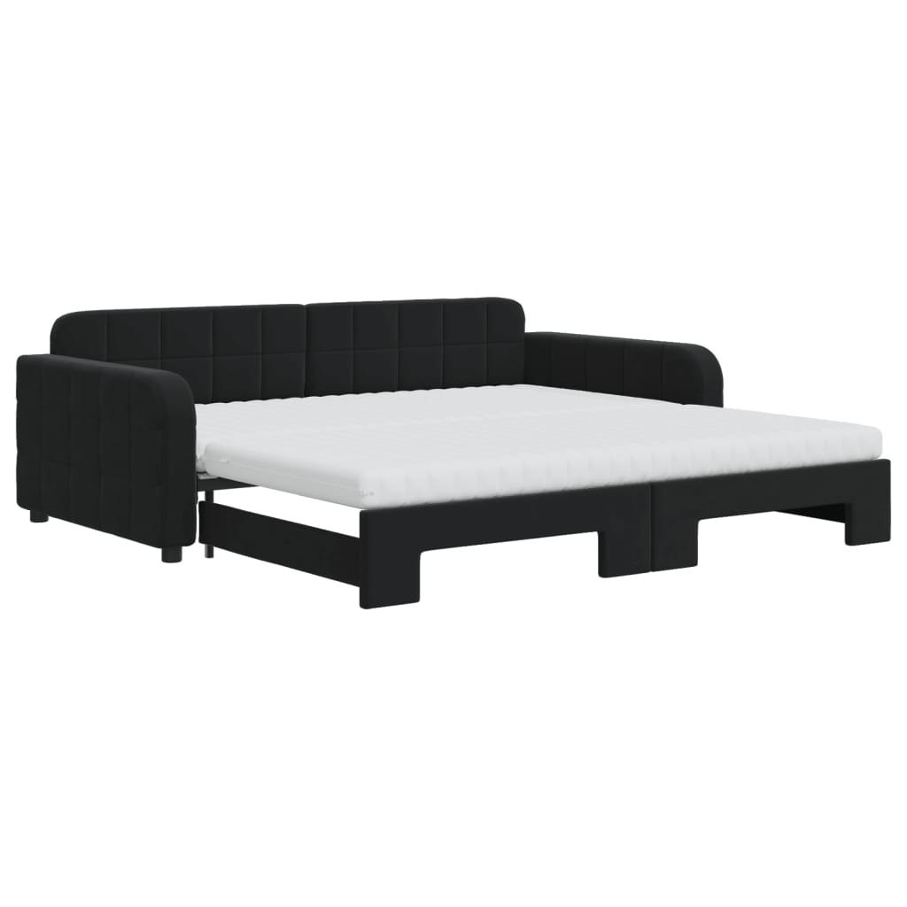 Sofa rozsuwana z materacami, czarna, 100x200 cm, aksamit  Lumarko!