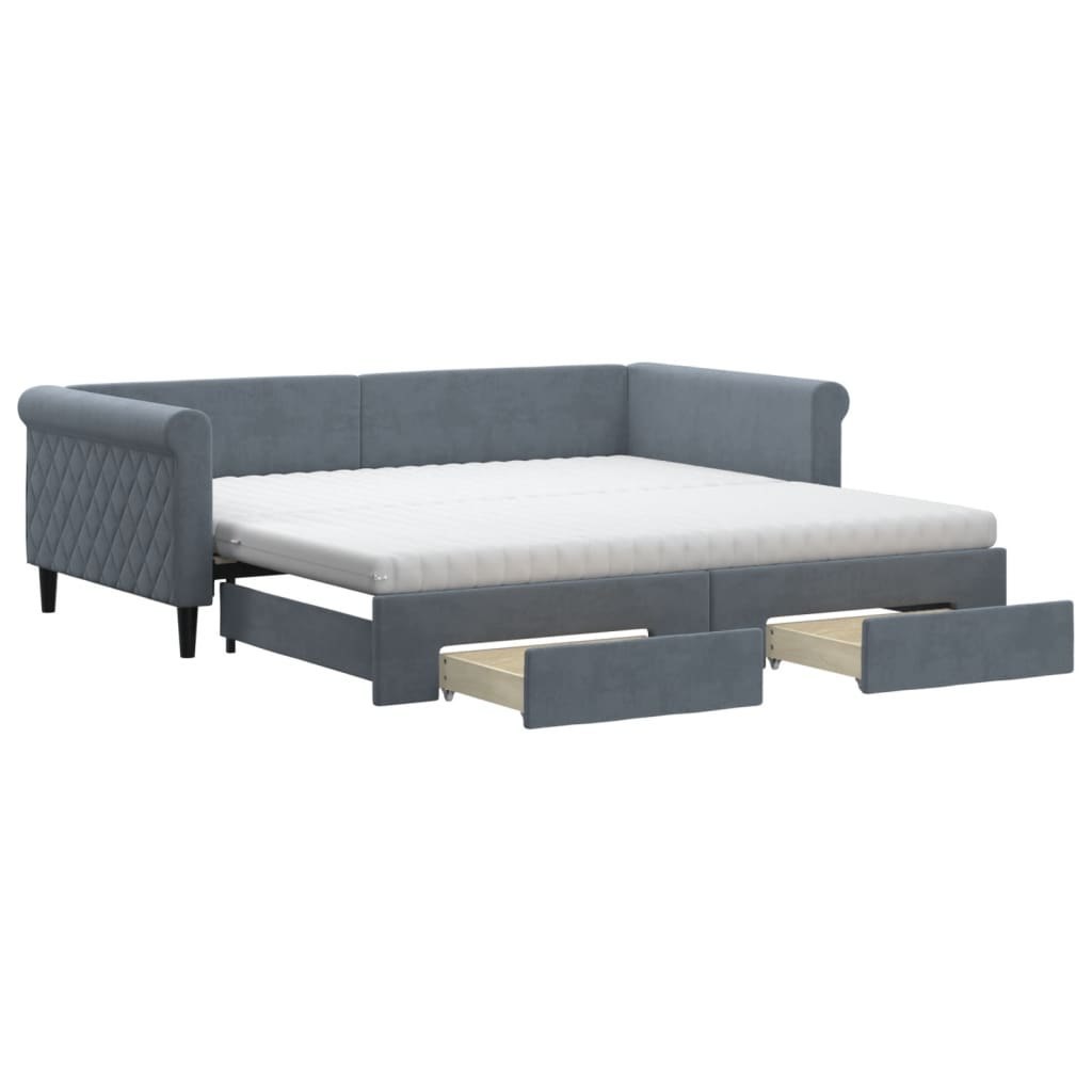 Sofa rozsuwana z szufladami, ciemnoszara, 100x200 cm, aksamit  Lumarko!