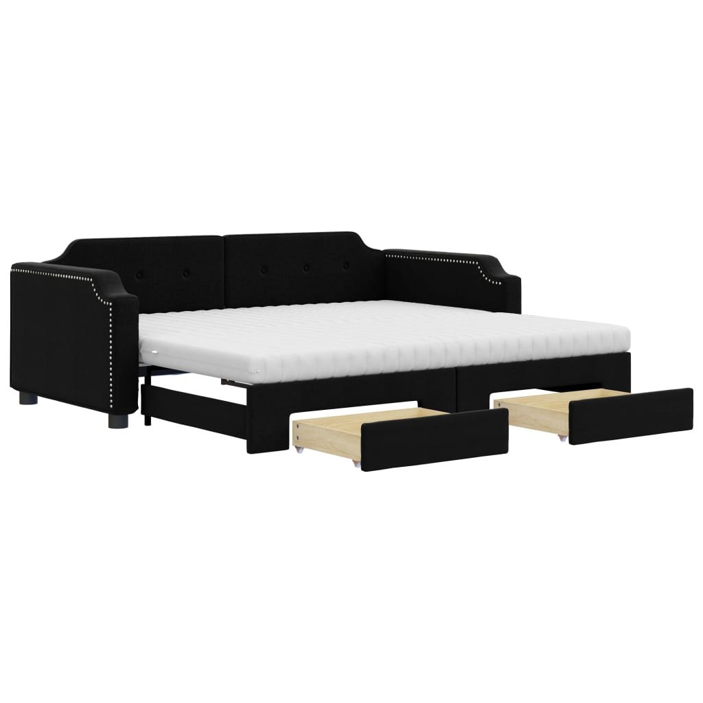 Sofa rozsuwana z szufladami, czarna, 90x200 cm, tkanina  Lumarko!