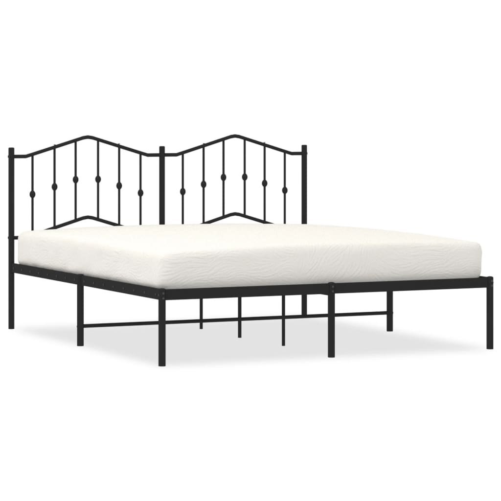 Metalowa rama łóżka z wezgłowiem, czarna, 160x200 cm  Lumarko!