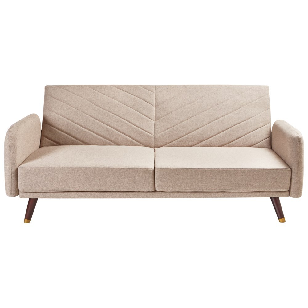 Sofa rozkładana len syntetyczny jasnobrązowa SENJA