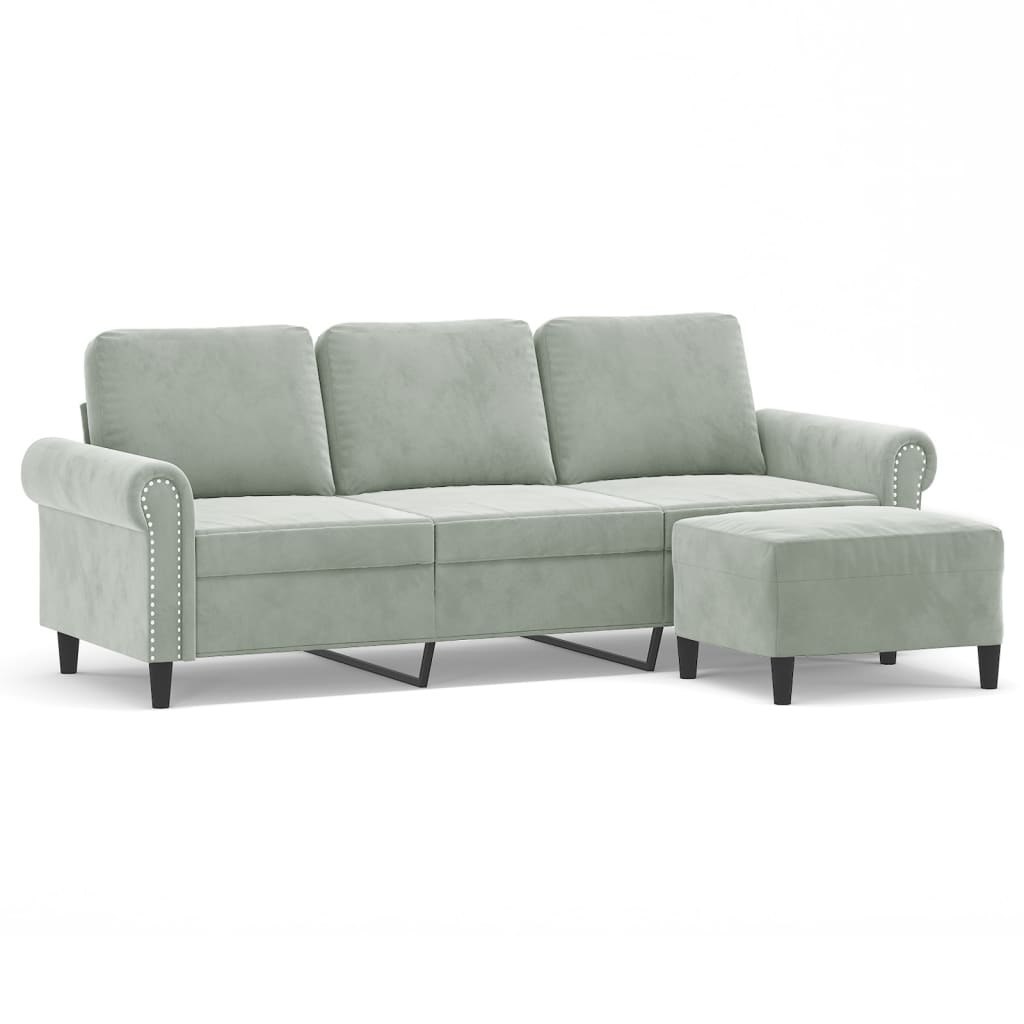3-osobowa sofa z podnóżkiem, jasnoszara, 180 cm, aksamit Lumarko! Lumarko!