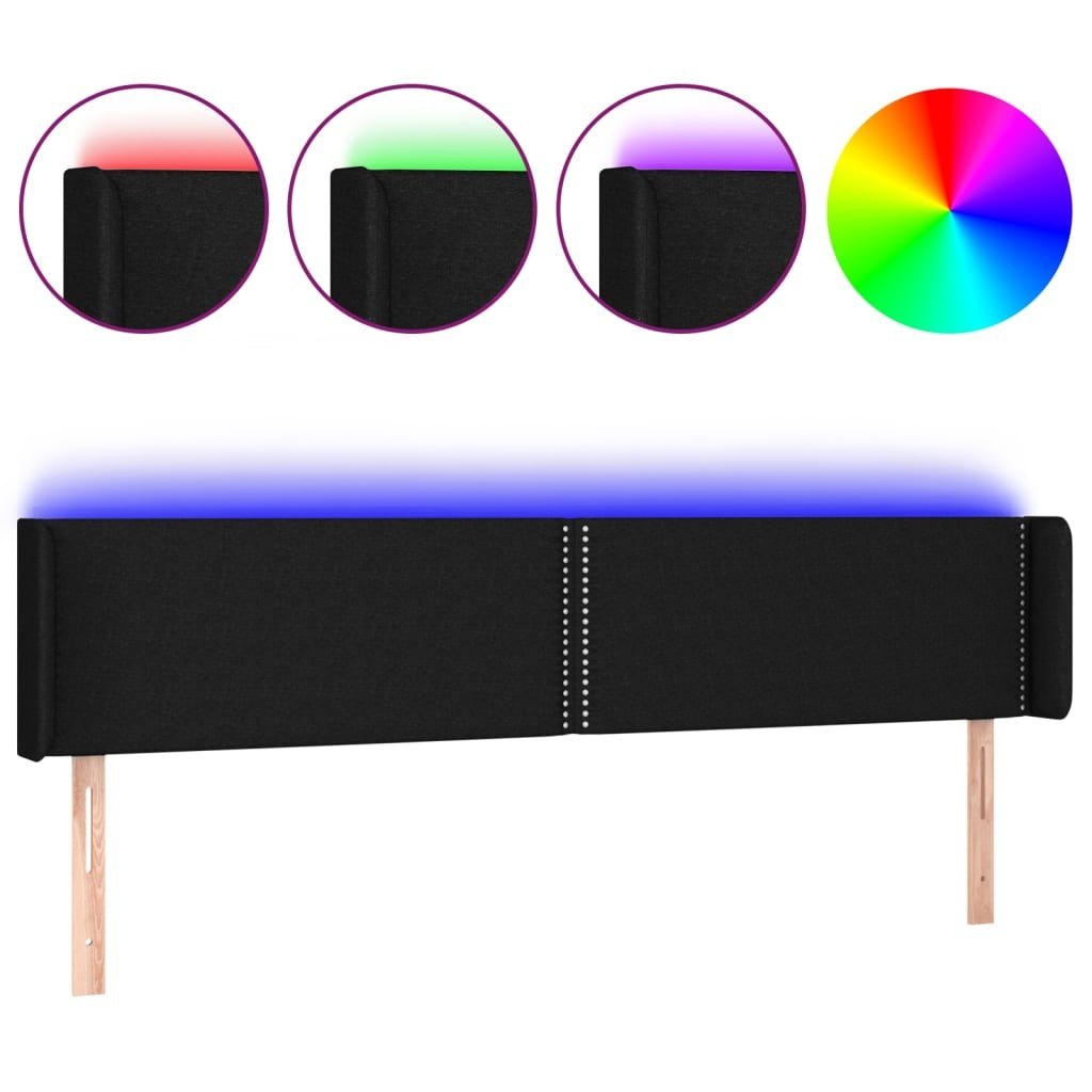 Zagłówek do łóżka z LED, czarny, 203x16x78/88 cm, tkanina Lumarko! Lumarko!