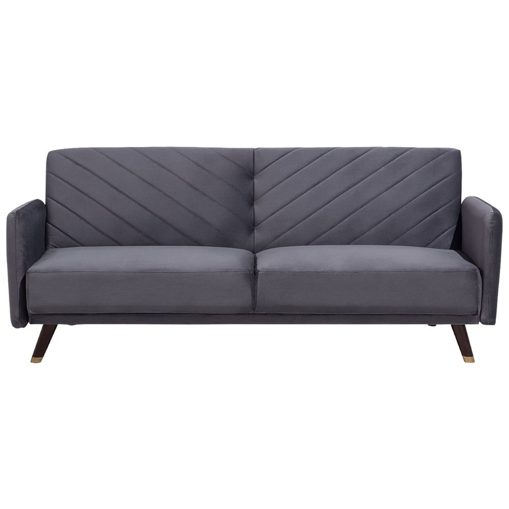 Sofa rozkładana welurowa szara SENJA