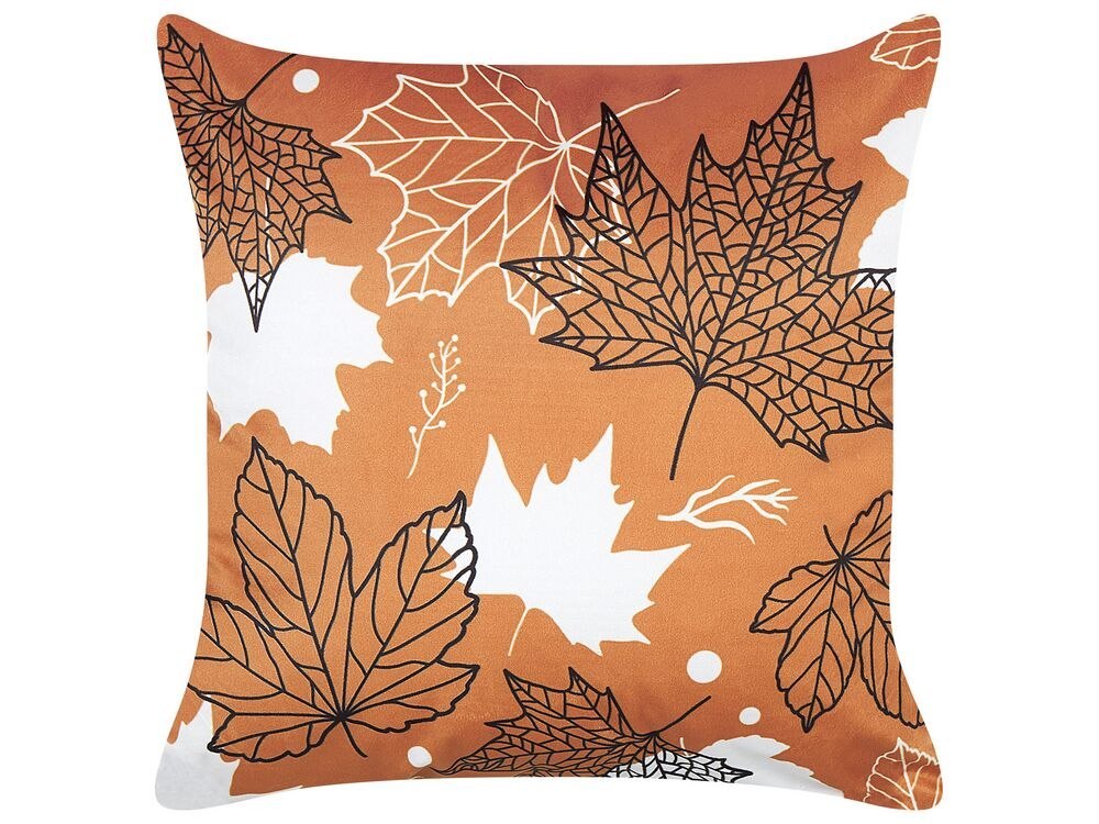 Zestaw 2 poduszek dekoracyjnych POINSETTIA Welur 45 x 45 cm Pomarańczowy Wzór roślinny