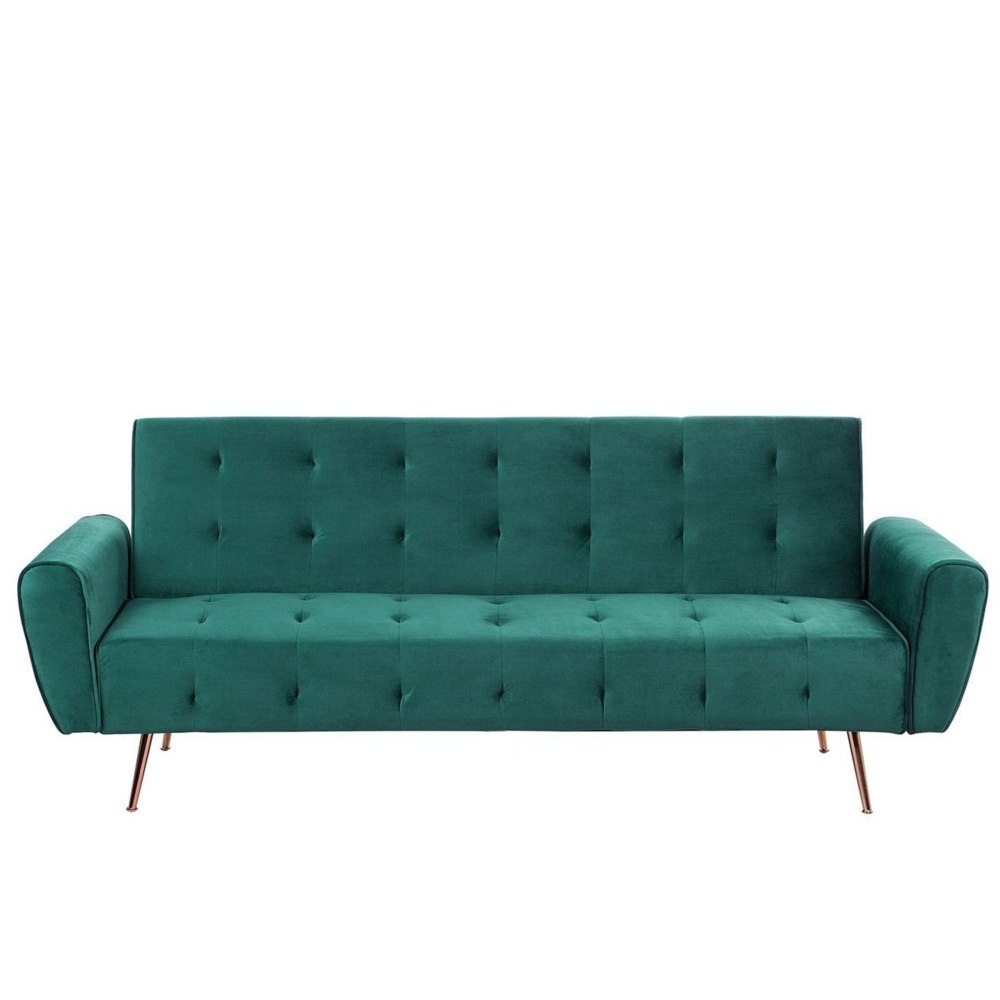 Sofa rozkładana welurowa szmaragdowa SELNES