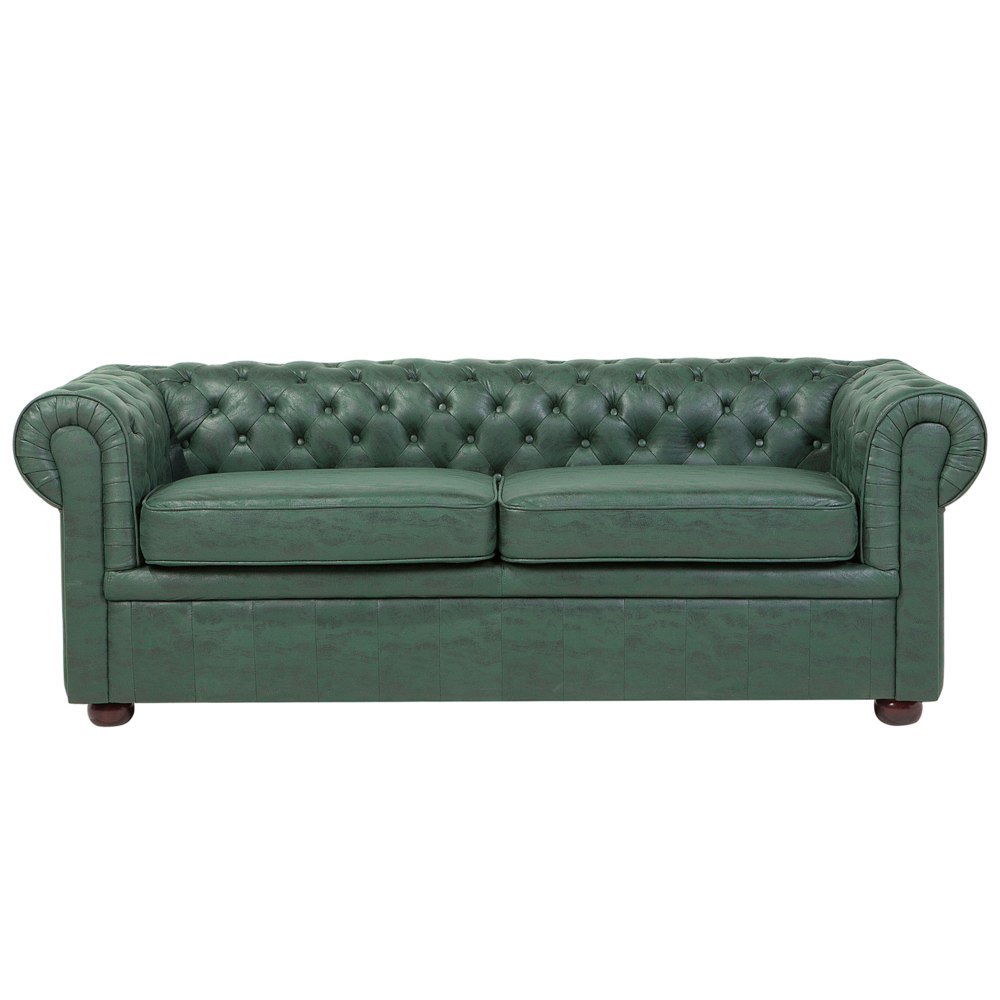 Sofa 3-osobowa ekoskóra zielona CHESTERFIELD