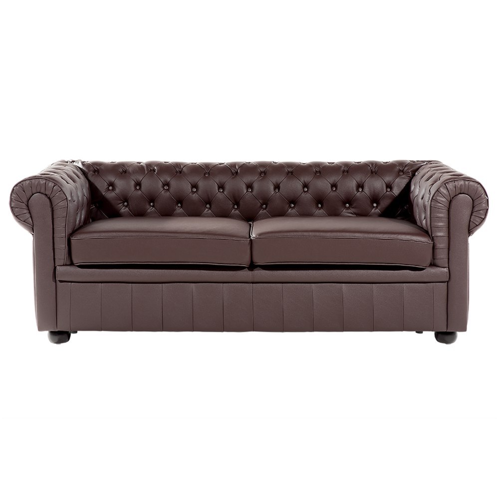 Sofa 3-osobowa skórzana brązowa CHESTERFIELD