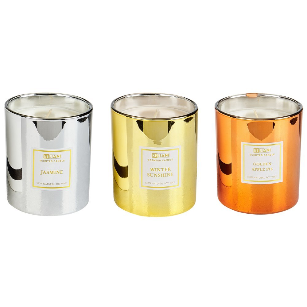 3 świece zapachowe sojowe szarlotka/ jaśmin/ zimowe słońce METALLIC GLAMOUR