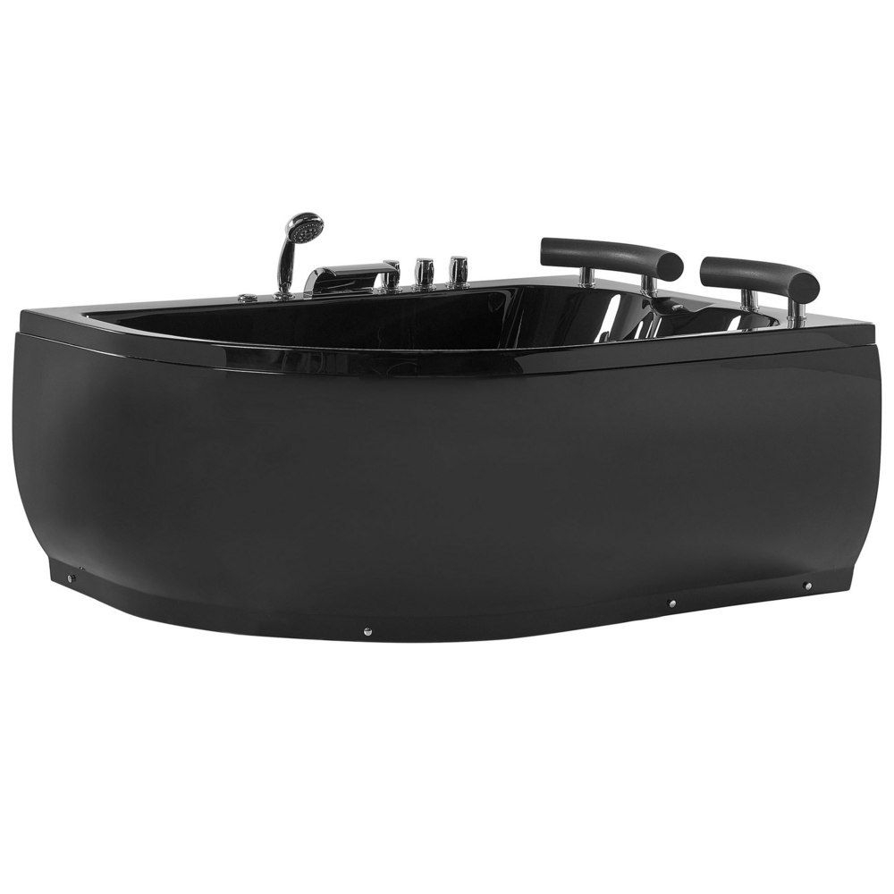Wanna narożna LED lewa z hydromasażem 158 x 113 cm czarna PARADISO