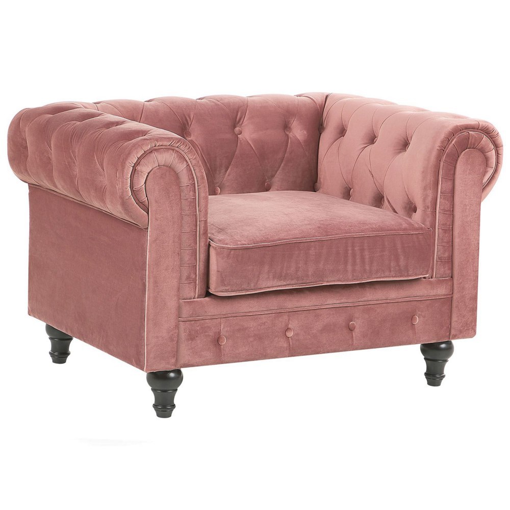 Fotel CHESTERFIELD Welur Różowy