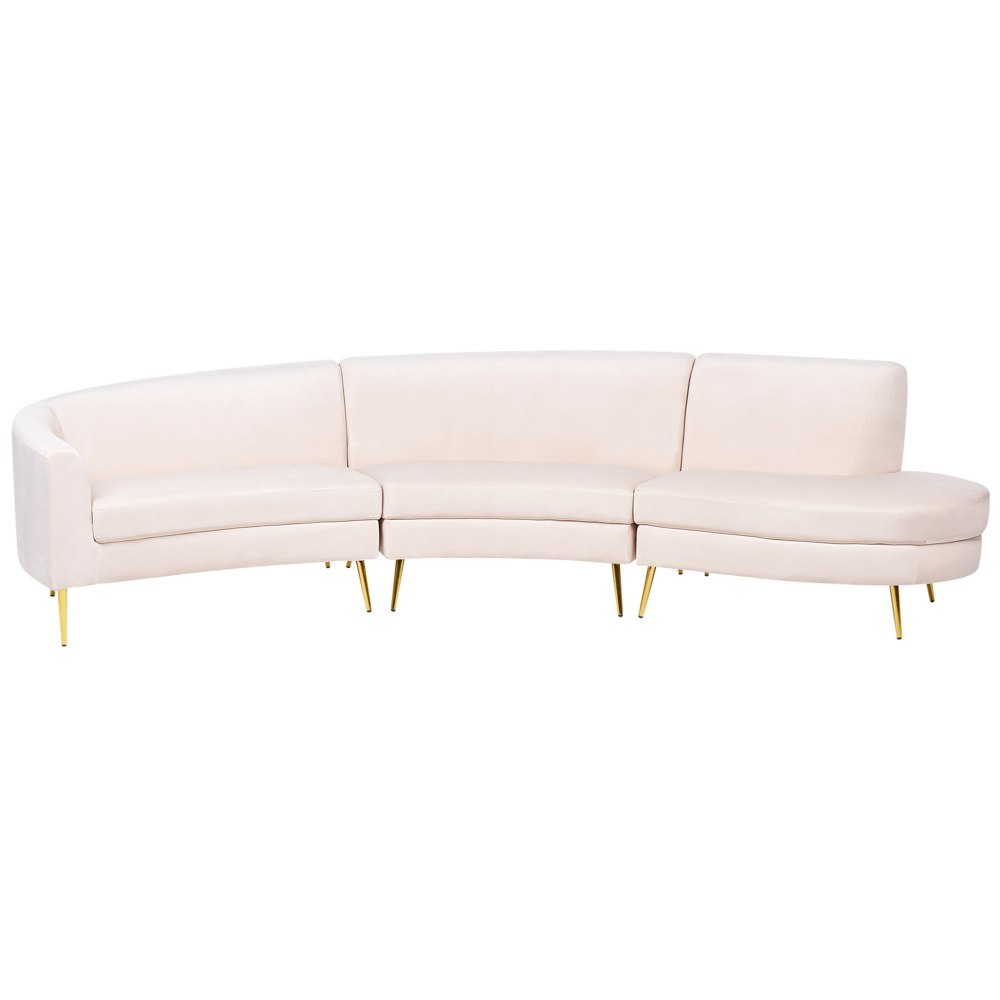 Sofa półokrągła 4-osobowa welurowa beżowa MOSS