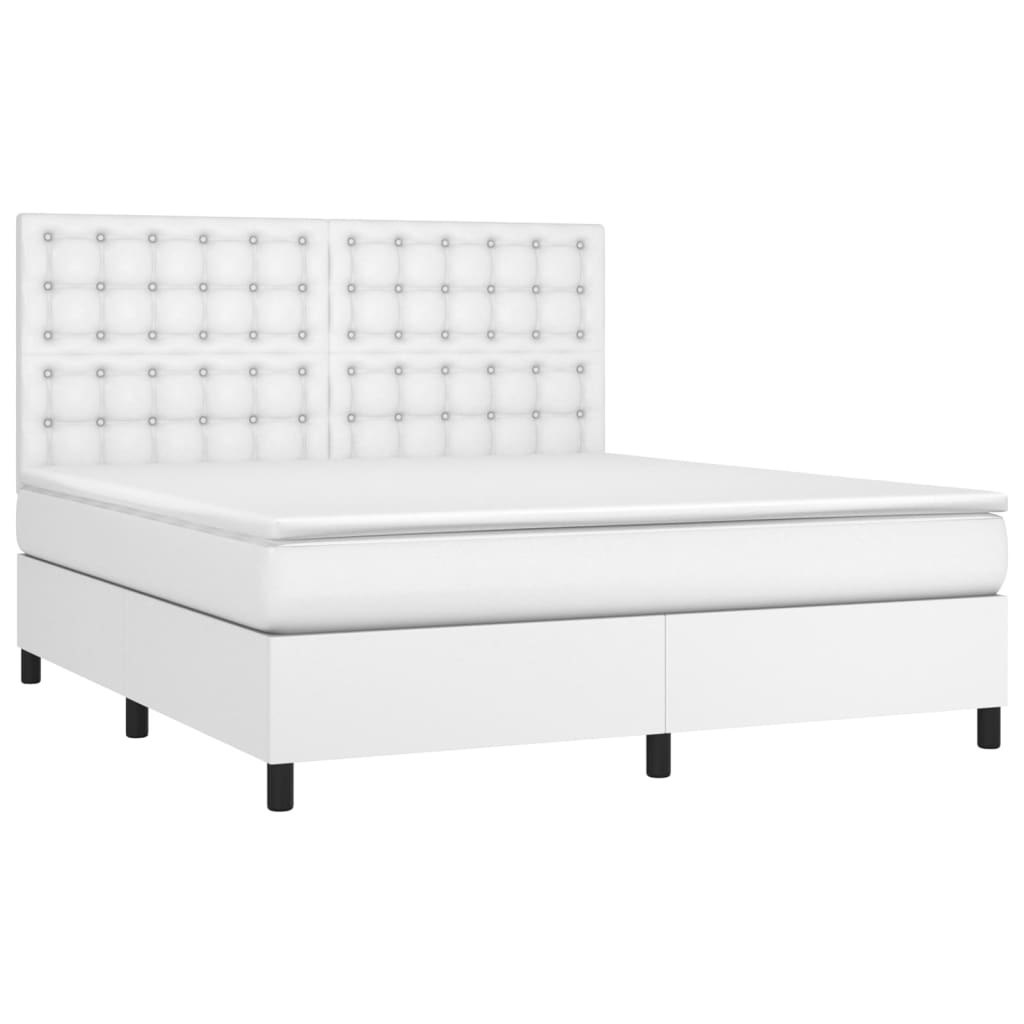 Łóżko kontynentalne z materacem i LED, biała ekoskóra 160x200cm Lumarko! Lumarko!