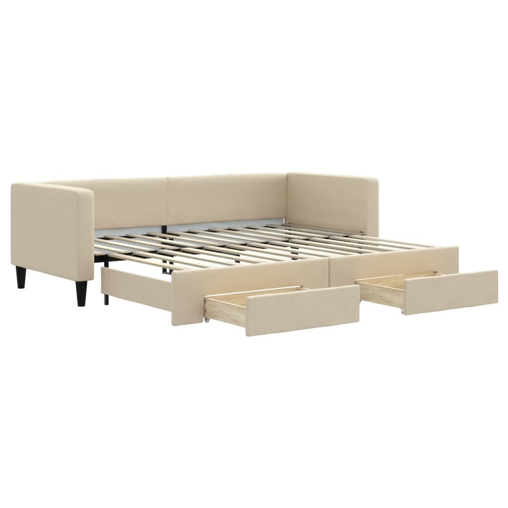 Sofa rozsuwana z szufladami, kremowa, 80x200 cm, tkanina Lumarko! Lumarko!