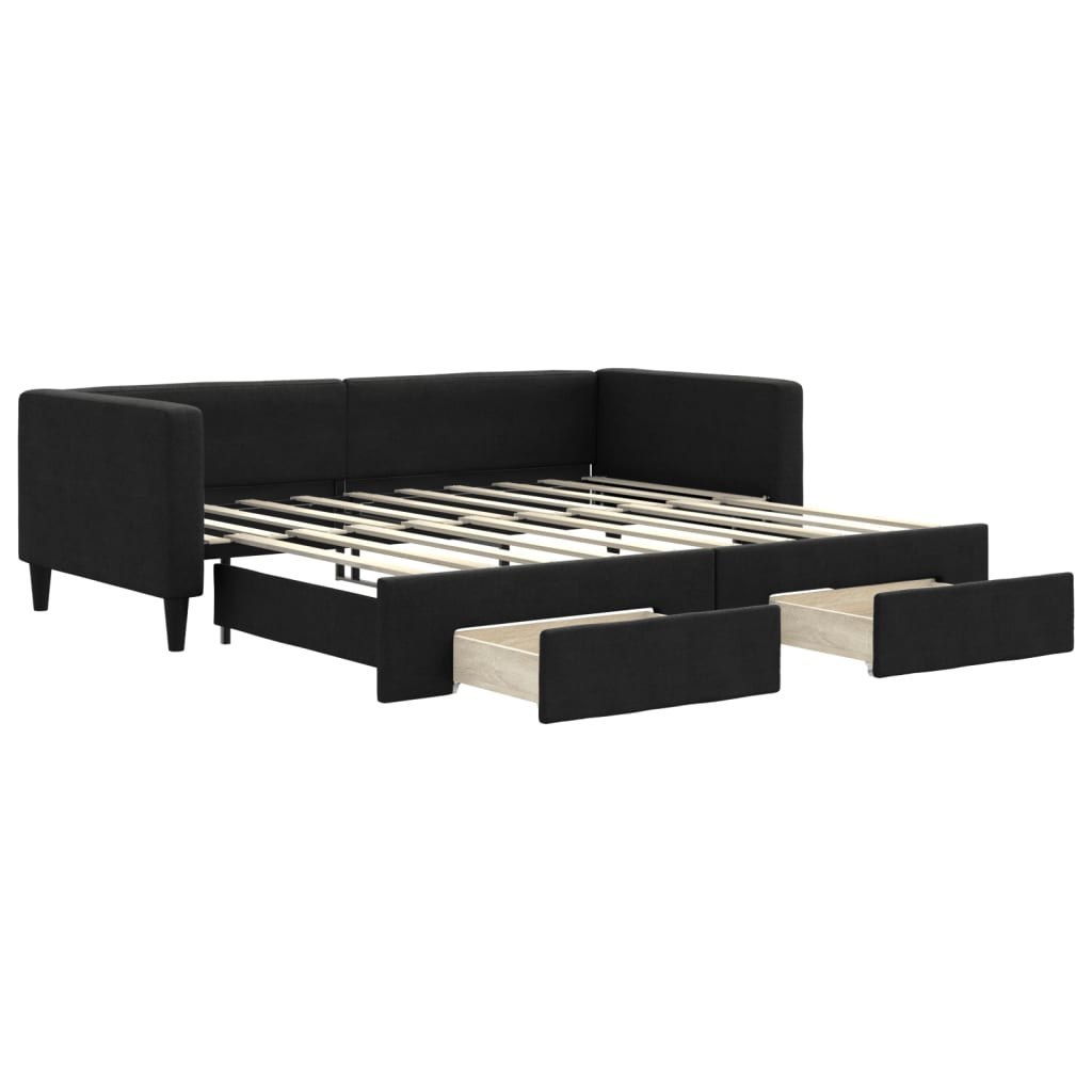 Sofa rozsuwana z szufladami, czarna, 90x190 cm, tkanina Lumarko! Lumarko!